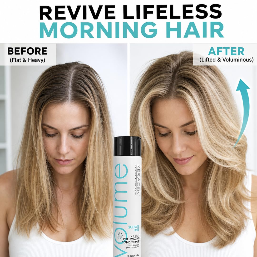 KERAGEN Volumizing Shampoo &amp; Conditioner Duo - For Fine Hair with Keratin &amp; Collagen