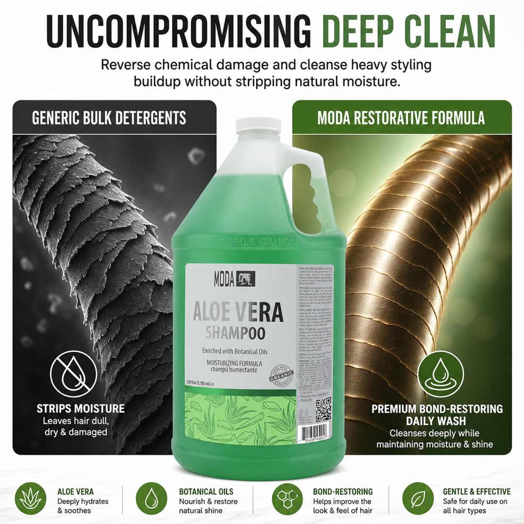 MODA - Moisturizing Shampoo for All Hair Types, Balsam and Protein, Professional - Deep Cleansing and Conditioning - Strengthens, Restores, and Adds Shine
