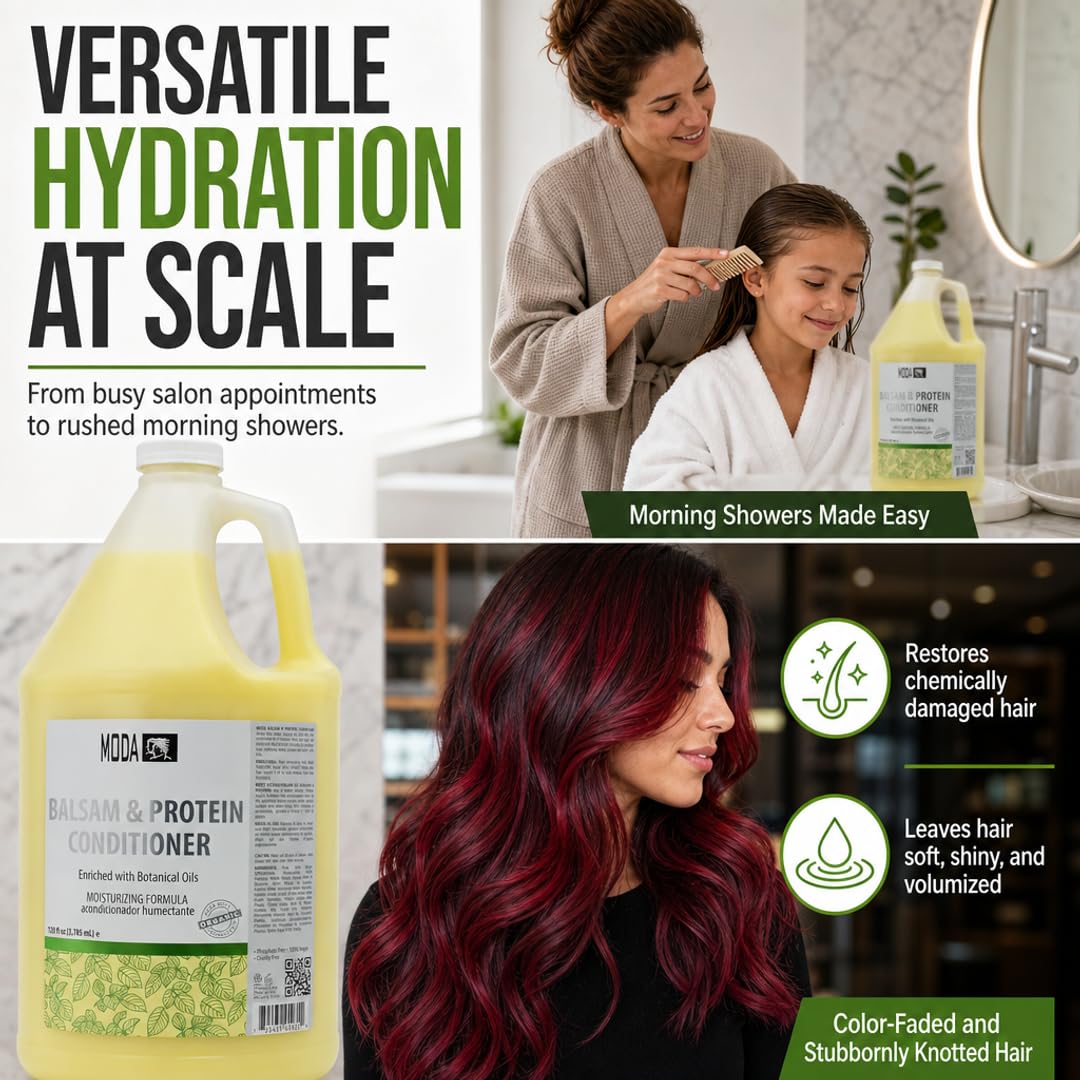MODA Moisturizing Conditioner for All Hair Types – Professional Treatment – Balsam and Protein Formula – Strengthens, Hydrates, Adds Volume, Restores Shine and Protects Color