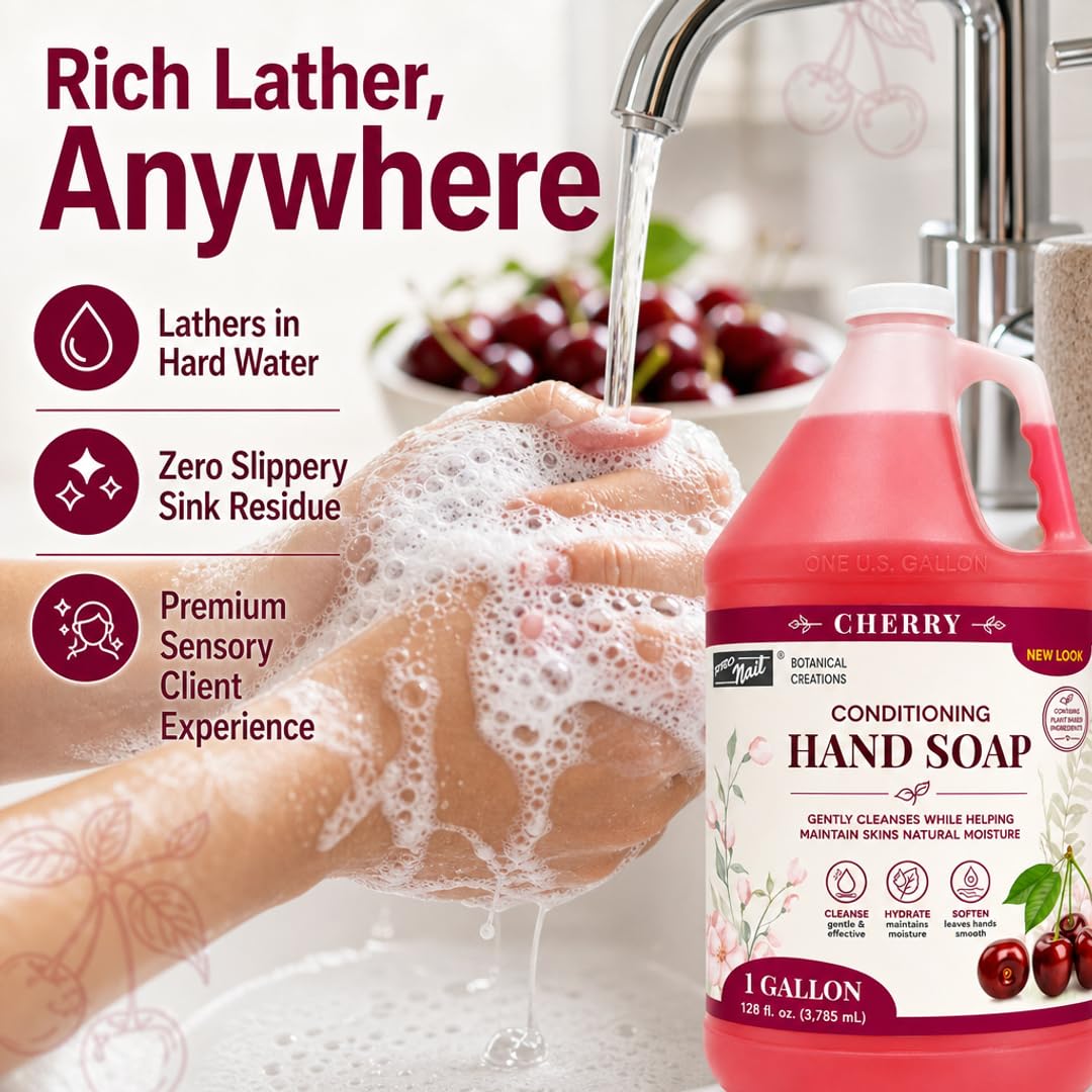 PRO NAIL Liquid Hand Soap Refill - Deeply Cleanses &amp; Hydrates - Aloe Vera &amp; Cherry - Bulk Size