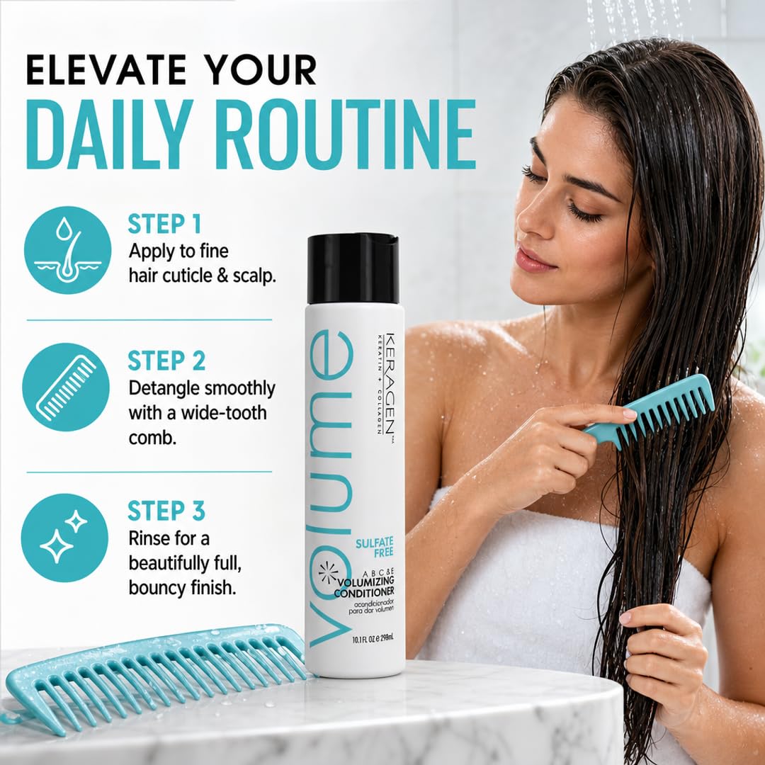 KERAGEN Volumizing Shampoo &amp; Conditioner Duo - For Fine Hair with Keratin &amp; Collagen
