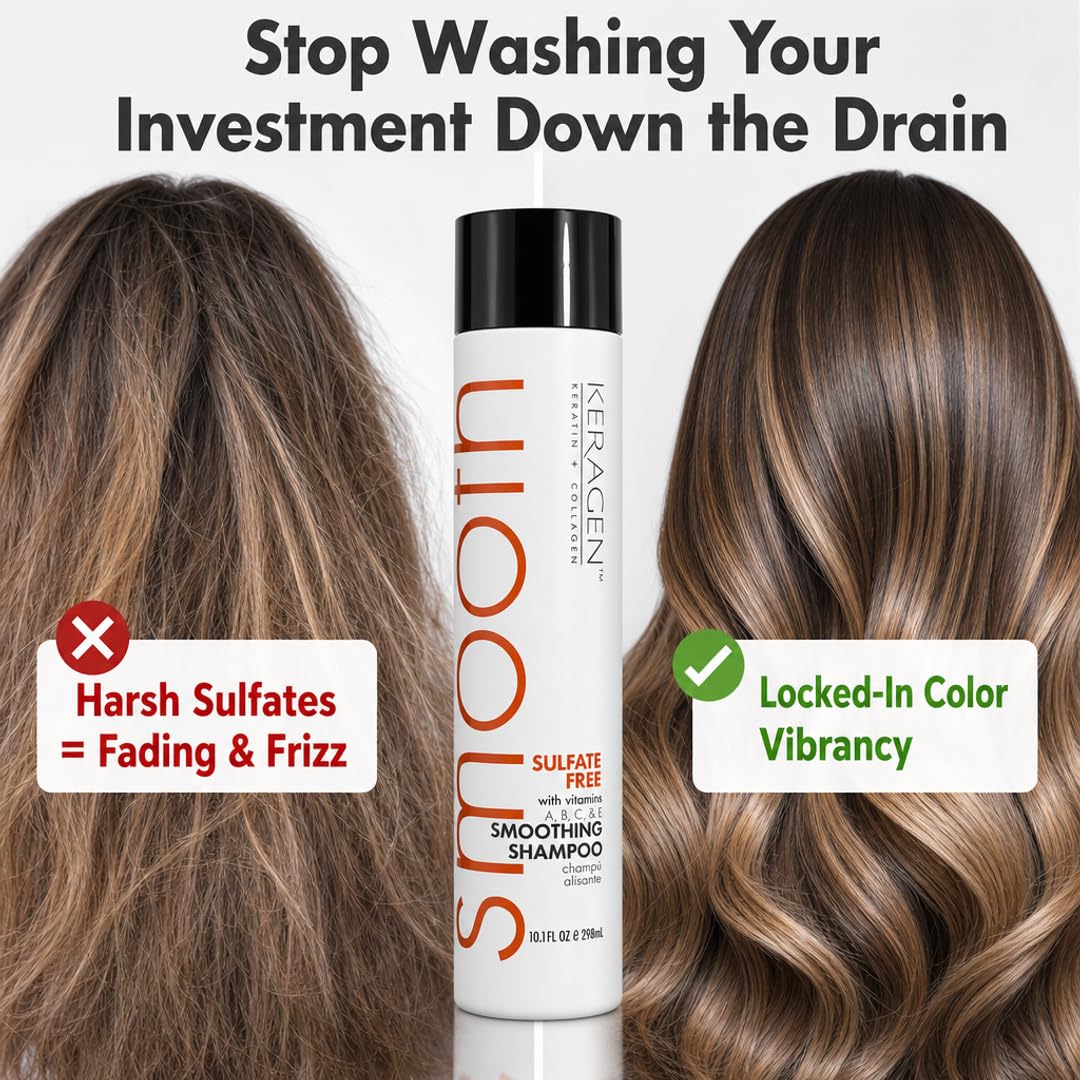 KERAGEN Smoothing Shampoo &amp; Conditioner - Keratin &amp; Collagen Infused Frizz Control System
