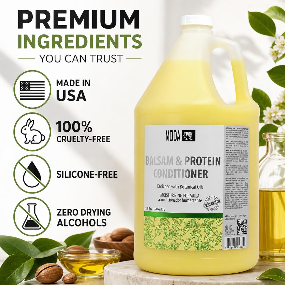 MODA Moisturizing Conditioner for All Hair Types – Professional Treatment – Balsam and Protein Formula – Strengthens, Hydrates, Adds Volume, Restores Shine and Protects Color