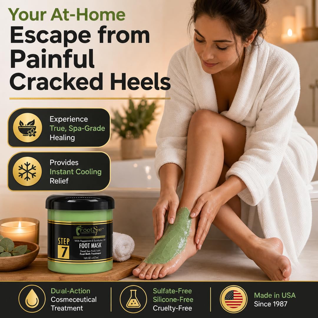 Foot Spa Cream Mask with Peppermint &amp; Eucalyptus Oil – Hydrating Pedicure &amp; Massage Treatment for Tired Feet &amp; Body – Infused with Hyaluronic Acid, Amino Acids &amp; Panthenol