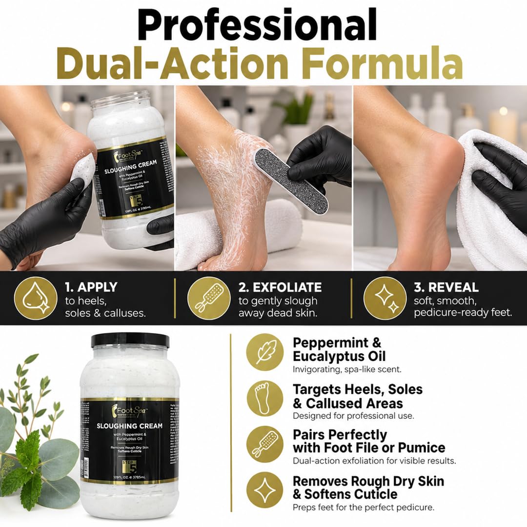 Foot Spa Foot Cream – Sloughing Lotion with Peppermint &amp; Eucalyptus Oil – Professional Pedicure Massage &amp; Exfoliating Foot Care for Dry, Cracked Feet - Beauty Market Online