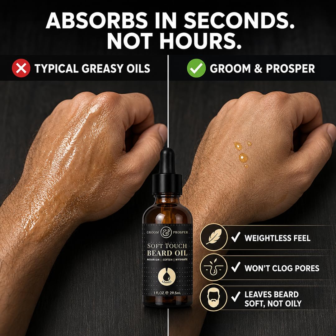 Groom &amp; Prosper - Soft Touch Beard Oil with Moroccan Argan Oil, Jojoba Seed Oil &amp; Vitamin E