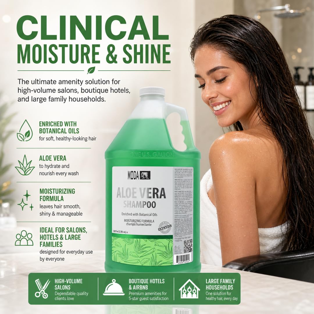 MODA - Moisturizing Shampoo for All Hair Types, Balsam and Protein, Professional - Deep Cleansing and Conditioning - Strengthens, Restores, and Adds Shine