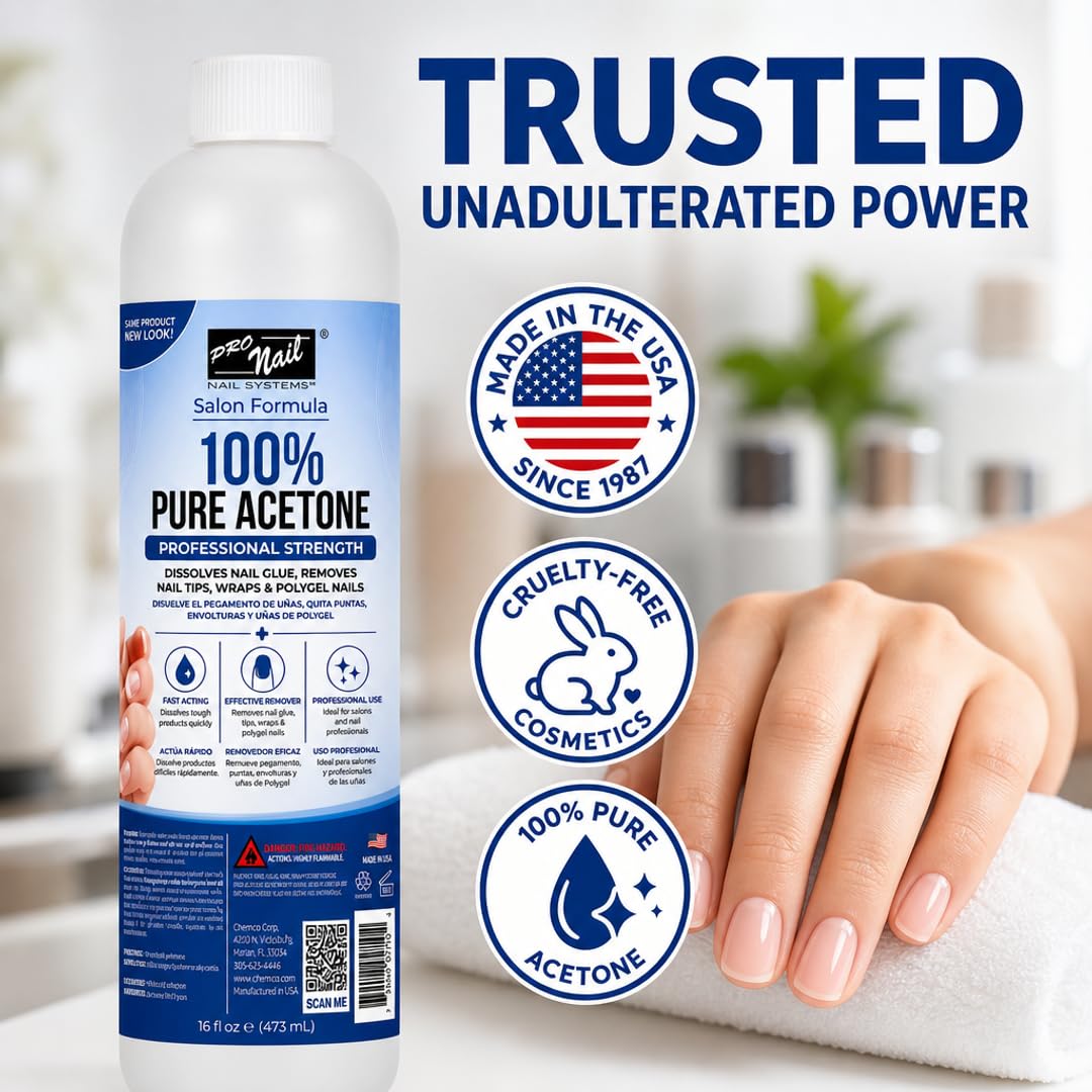 PRO NAIL 100% Pure Acetone Nail Polish Remover - Professional Strength for Acrylic Nails - Beauty Market Online