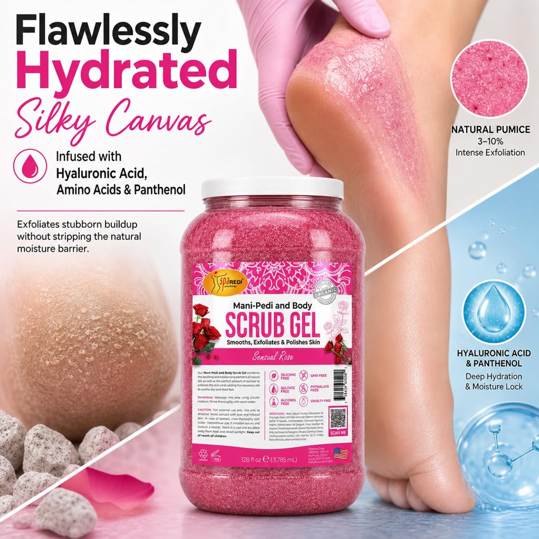 SPA REDI Exfoliating Scrub Pumice Gel - Hydrating Body Exfoliator with Hyaluronic Acid - Refresh &amp; Revitalize
