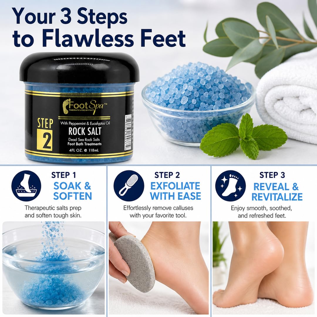 FOOT SPA - Bath Rock Salt with Eucalyptus &amp; Peppermint Oil – Relax, Refresh &amp; Rejuvenate Available in a Variety of Flavors and Sizes