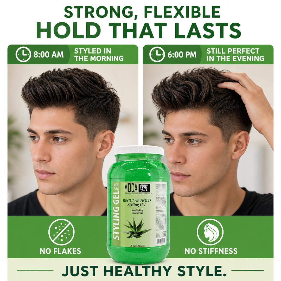 MODA Regular Hold Styling Gel – Nourishes &amp; Repairs with Glycerin, Keratin, Panthenol, Collagen &amp; Vitamin E – Long-Lasting Flexible Hold for All Hair Types
