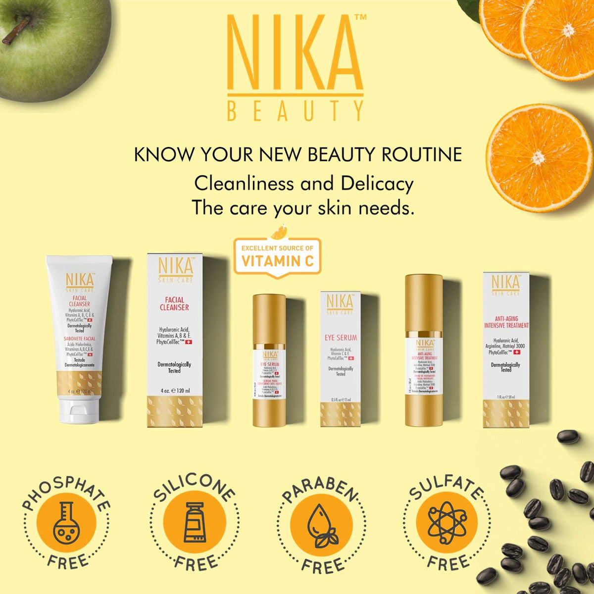 NIKA SKIN CARE - Eye Serum with Vitamin C &amp; E, Hyaluronic Acid, Caffeine &amp; Swiss Apple Stem Cells - Day &amp; Night Hydration
