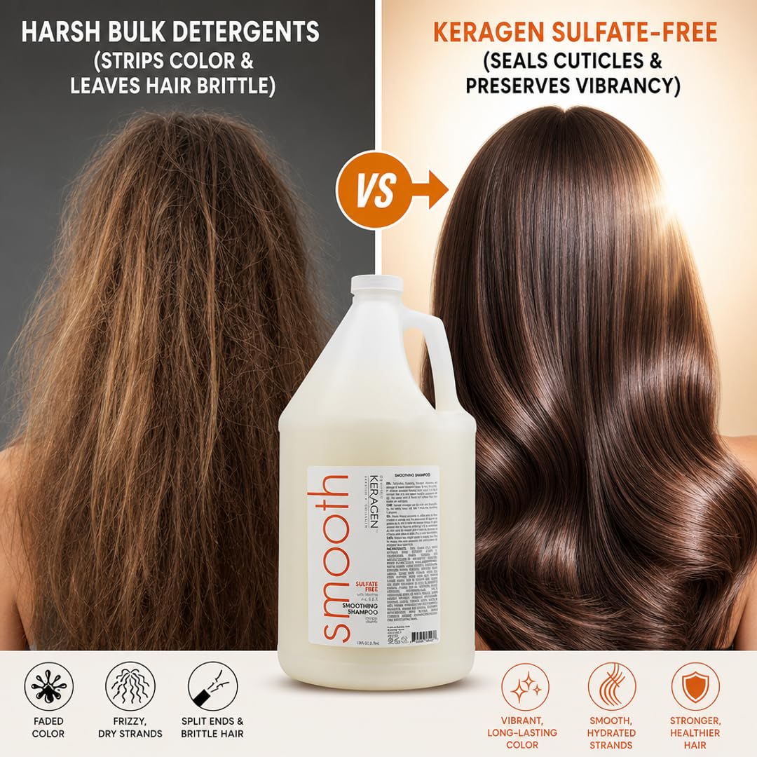KERAGEN Smoothing Shampoo &amp; Conditioner Set – Sulfate-Free – Keratin &amp; Collagen Infused – Deep Moisture, Strengthens, Protects Color &amp; Repairs with Panthenol – For All Hair Types - Beauty Market Online