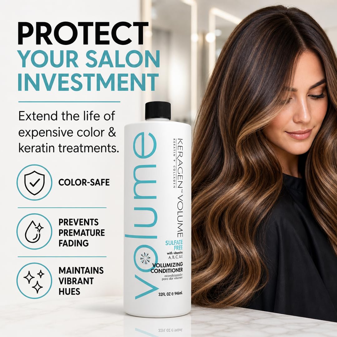 KERAGEN Volumizing Shampoo &amp; Conditioner Duo - For Fine Hair with Keratin &amp; Collagen