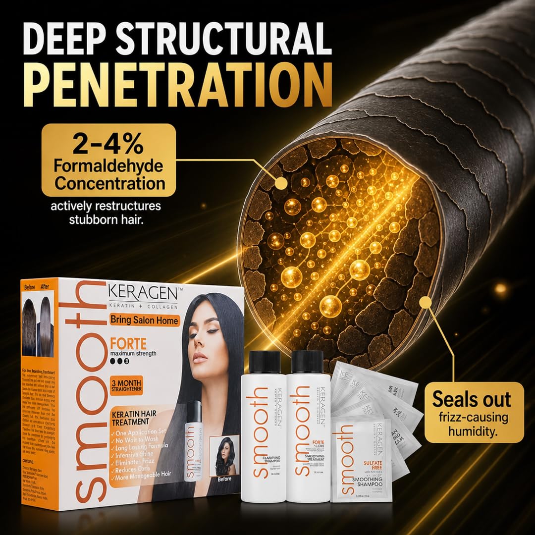 KERAGEN Brazilian Keratin Treatment - Professional Smoothing Kit for Frizzy Hair