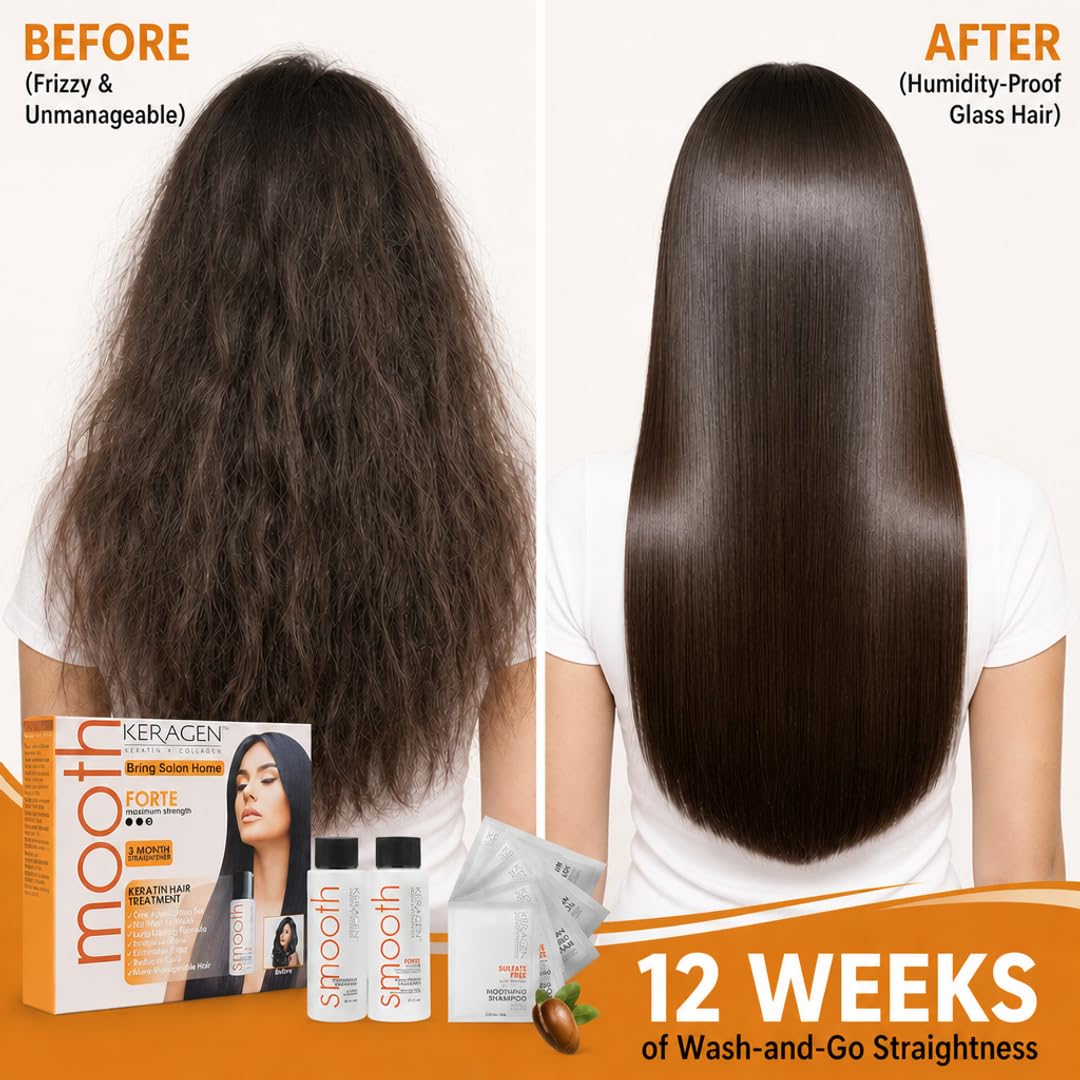 KERAGEN Brazilian Keratin Treatment - Professional Smoothing Kit for Frizzy Hair