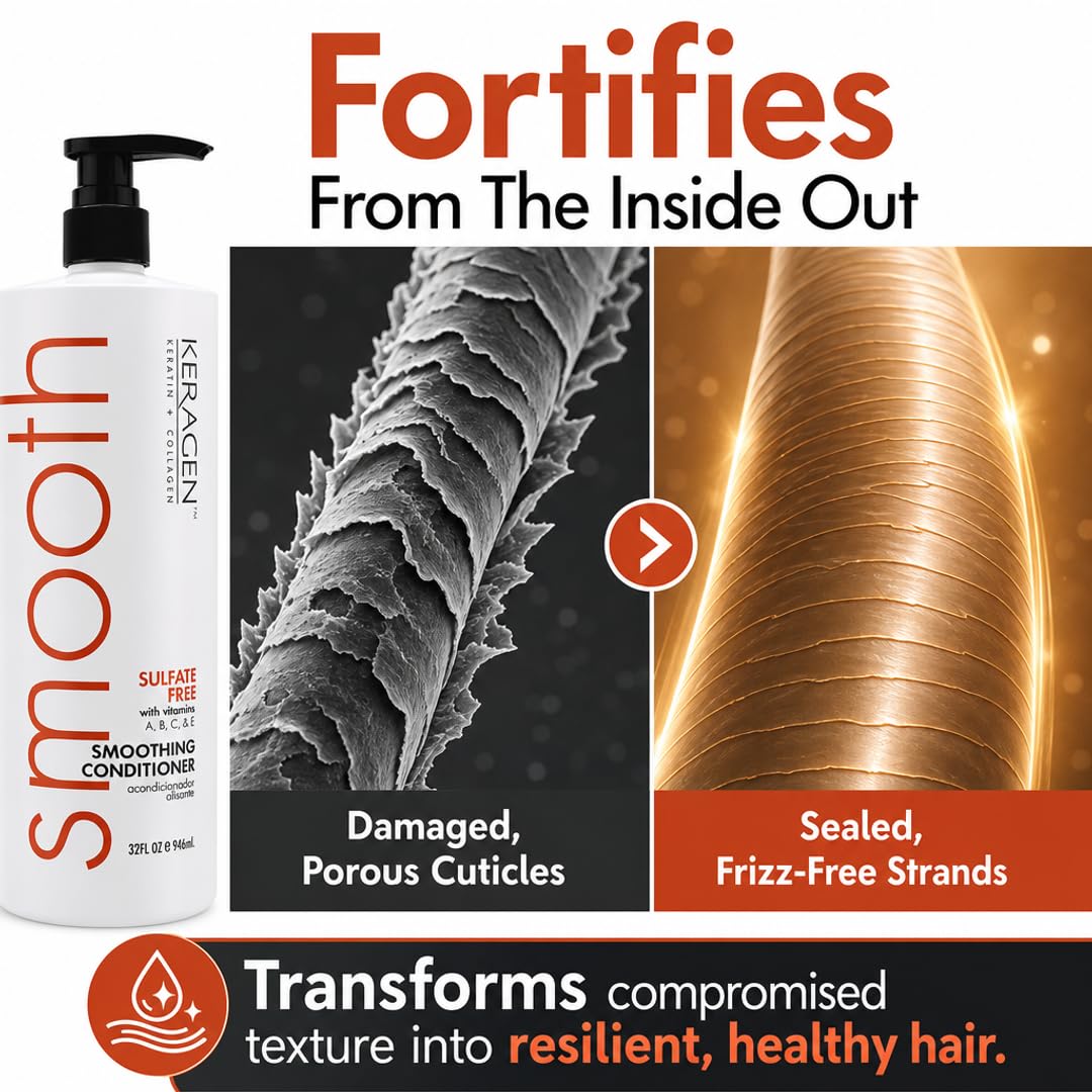 KERAGEN Smoothing Shampoo &amp; Conditioner - Keratin &amp; Collagen Infused Frizz Control System