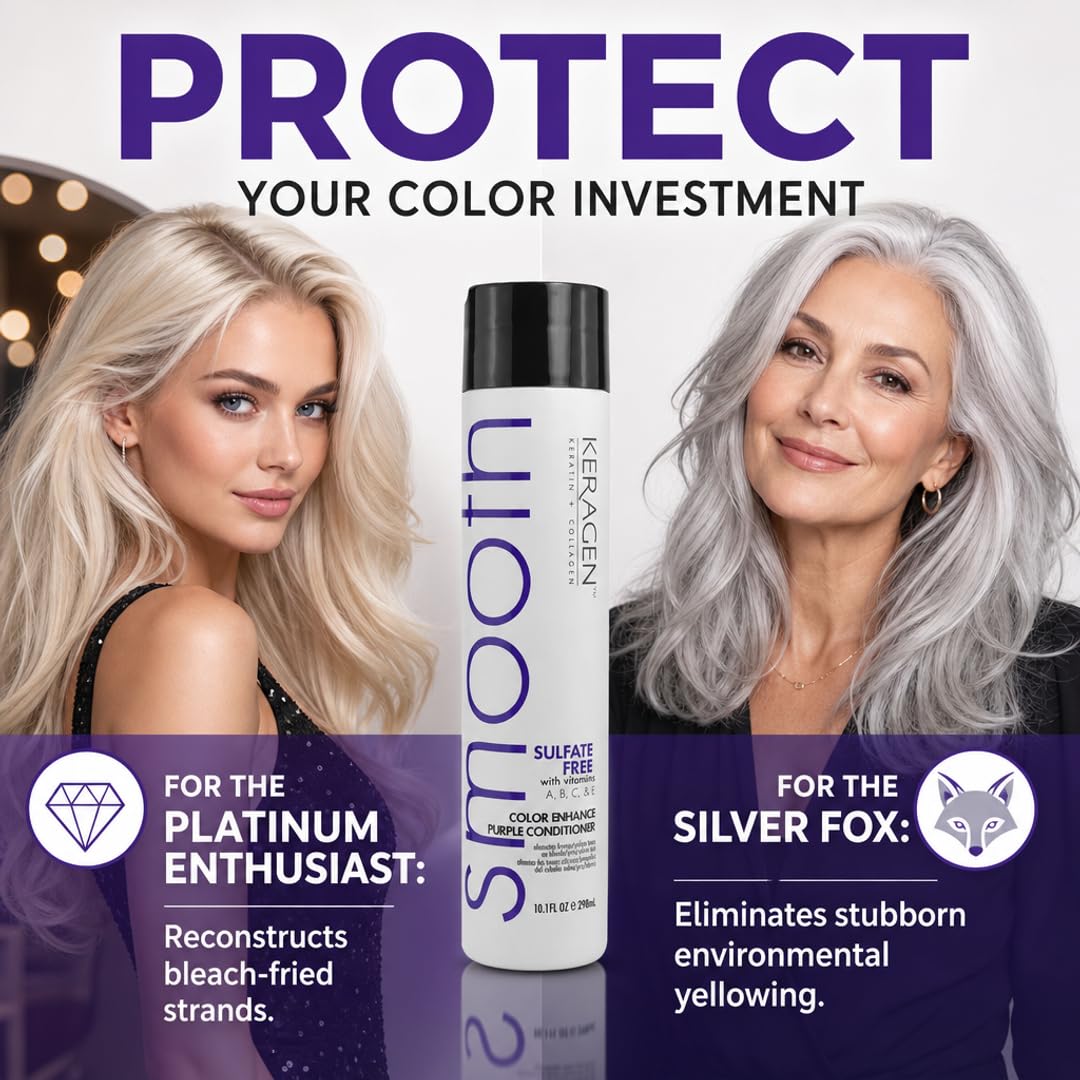 KERAGEN Sulfate-Free Color Enhance Purple Conditioner – Neutralizes Yellow Tones for Blonde &amp; Silver Hair, with Keratin, Panthenol, Vitamins, Collagen &amp; Jojoba Oil - Beauty Market Online