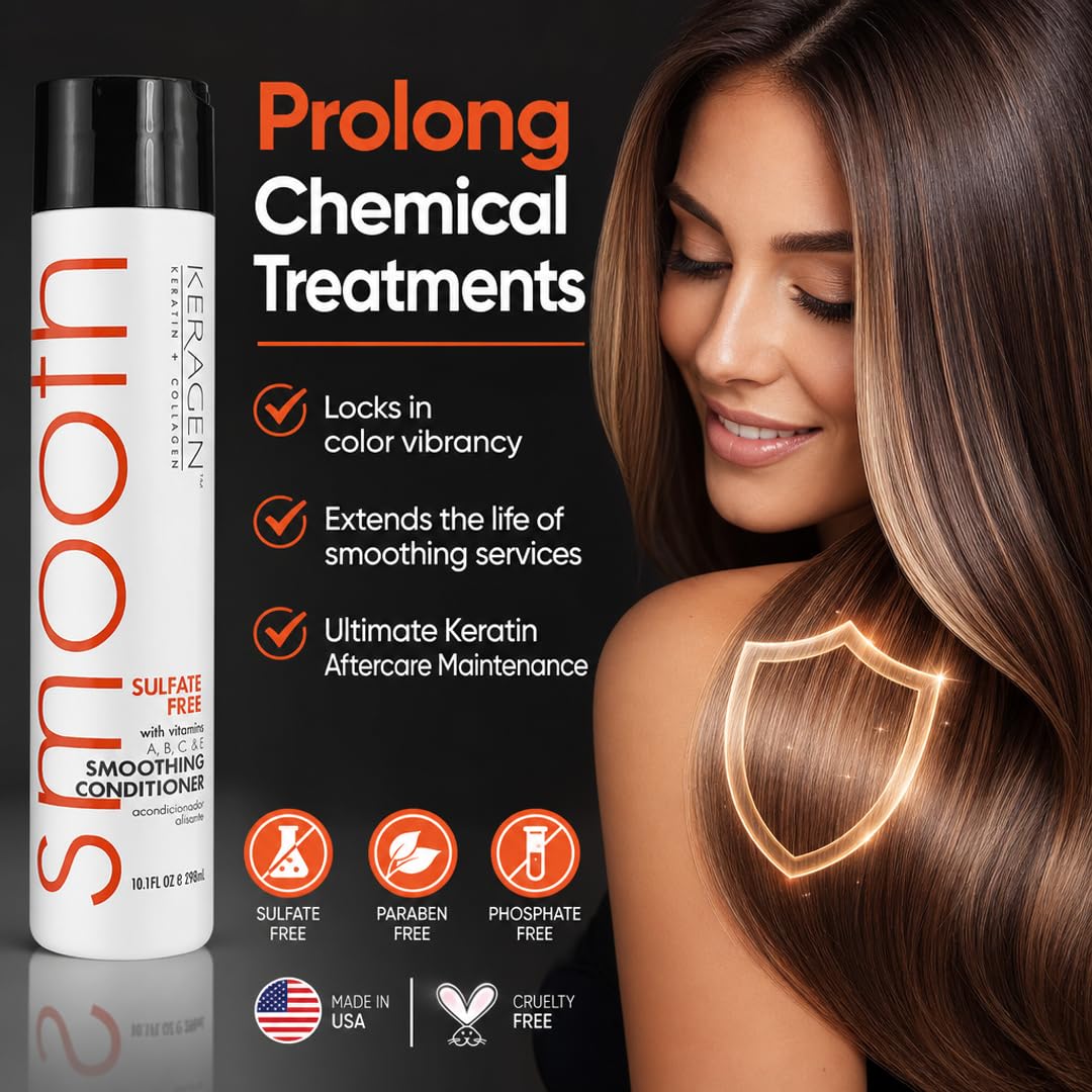 KERAGEN Smoothing Shampoo &amp; Conditioner - Keratin &amp; Collagen Infused Frizz Control System
