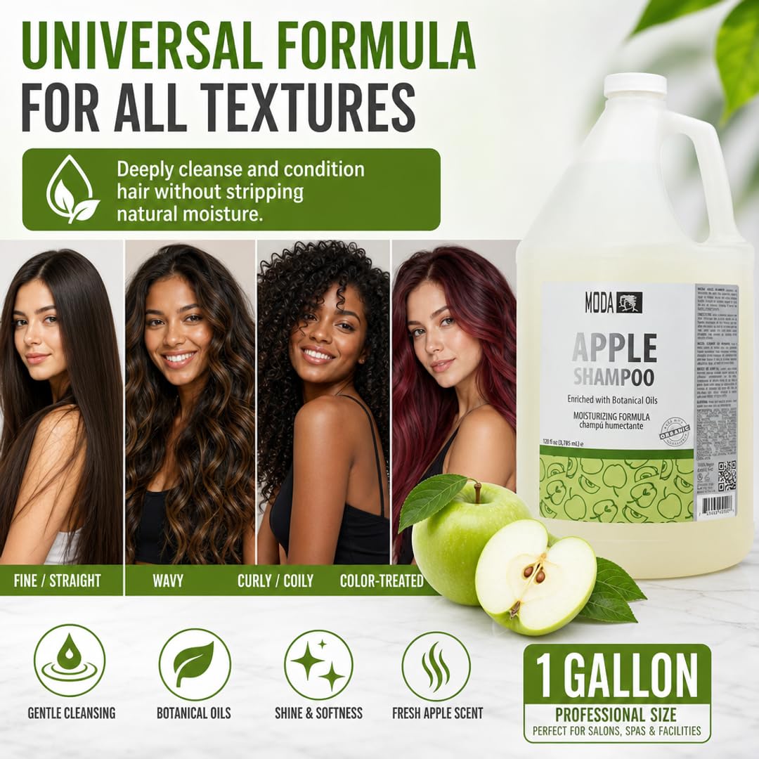 MODA - Moisturizing Shampoo for All Hair Types, Balsam and Protein, Professional - Deep Cleansing and Conditioning - Strengthens, Restores, and Adds Shine