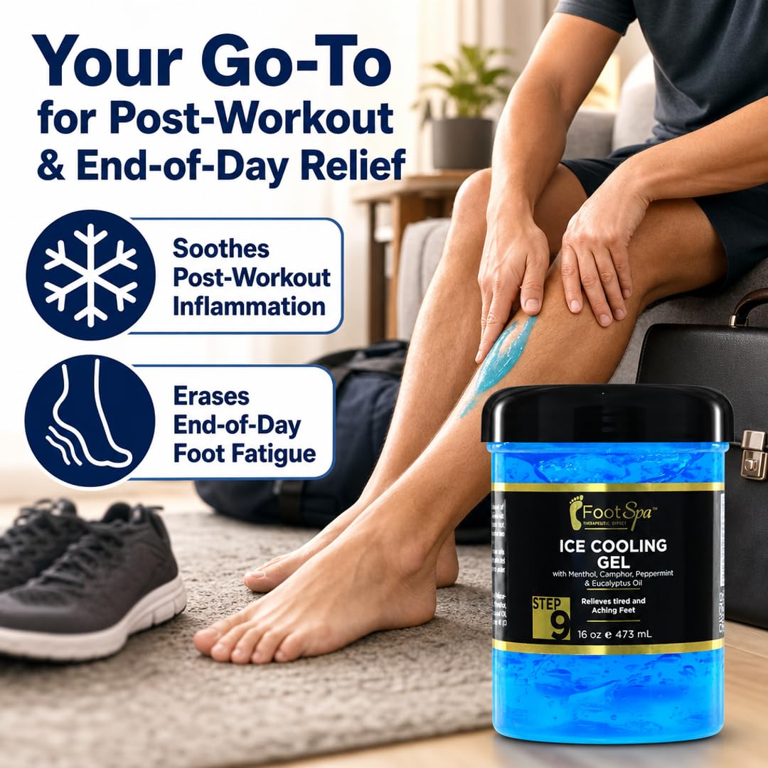 Foot Spa Massage Cooling Gel – Professional Strength Ice Cooling Therapy for Pedicure &amp; Foot Care – Infused with Menthol, Camphor, Peppermint &amp; Eucalyptus Oil for Soothing Relief &amp; Refreshing Hydration - Beauty Market Online