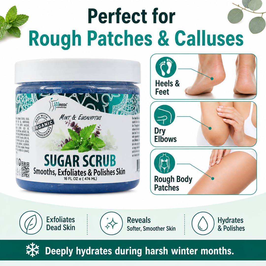 SPA REDI Sugar Body Scrub - Exfoliating &amp; Moisturizing for Smooth, Fresh Skin