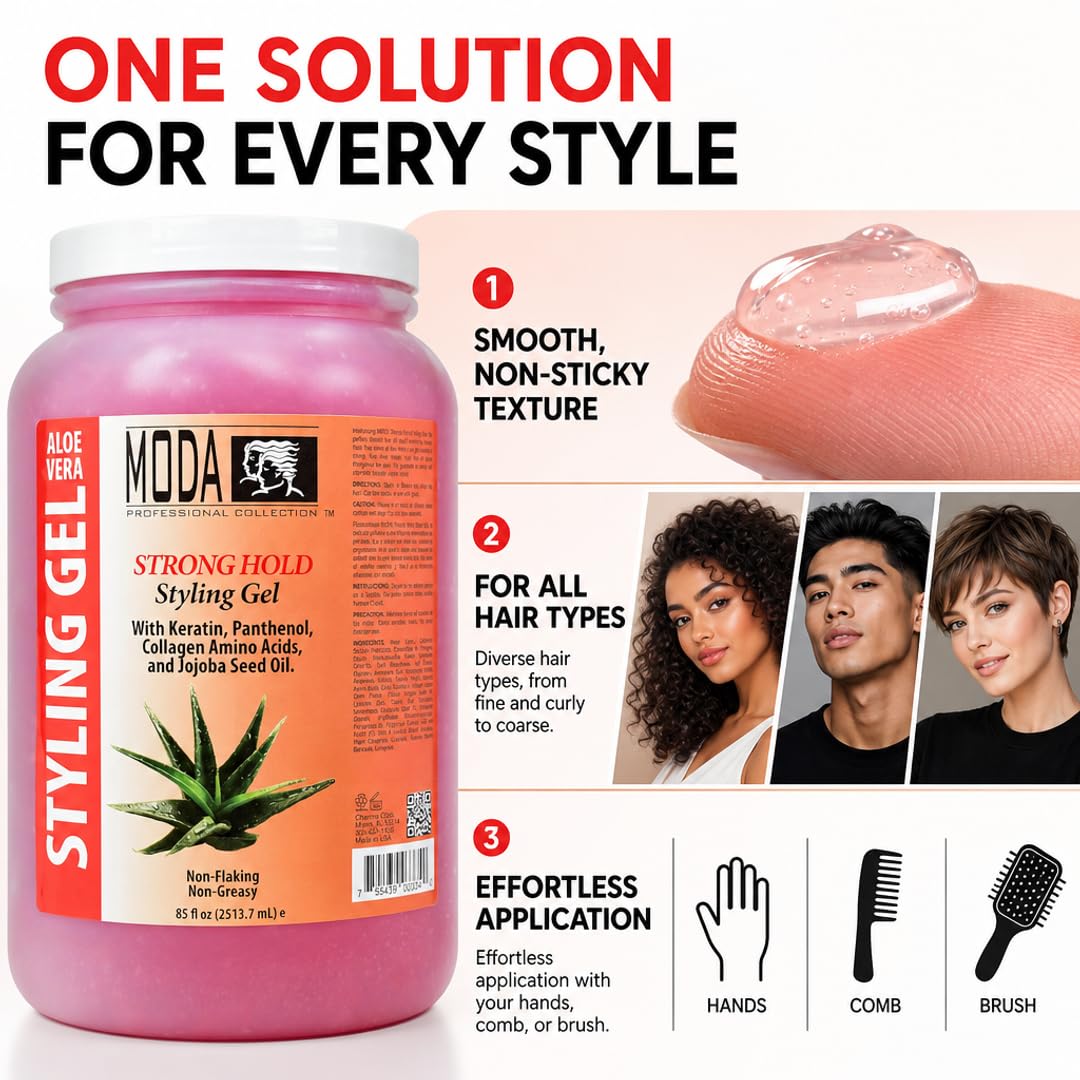 MODA Regular Hold Styling Gel – Nourishes &amp; Repairs with Glycerin, Keratin, Panthenol, Collagen &amp; Vitamin E – Long-Lasting Flexible Hold for All Hair Types - Beauty Market Online