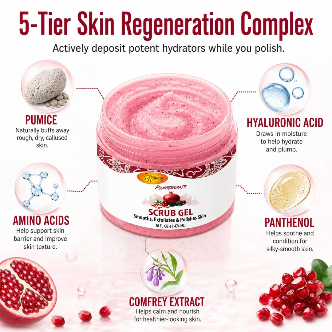 SPA REDI Exfoliating Scrub Pumice Gel - Hydrating Body Exfoliator with Hyaluronic Acid - Refresh &amp; Revitalize
