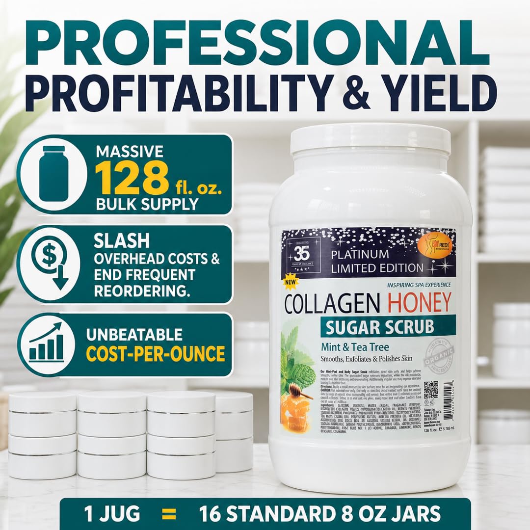 SPA REDI Citrus Crush Body Sugar Scrub – Granulated Sucrose Exfoliant with Hydrolyzed Collagen, Argan Oil &amp; Honey | Salon Backbar &amp; At-Home Use | Made in USA | 1 Gallon