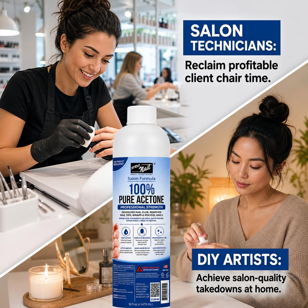PRO NAIL 100% Pure Acetone Nail Polish Remover - Professional Strength for Acrylic Nails - Beauty Market Online