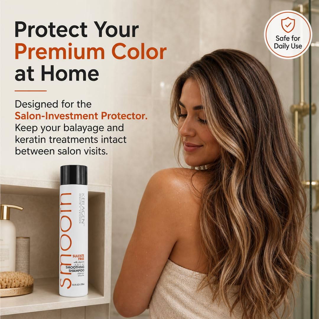 KERAGEN Smoothing Shampoo &amp; Conditioner - Keratin &amp; Collagen Infused Frizz Control System