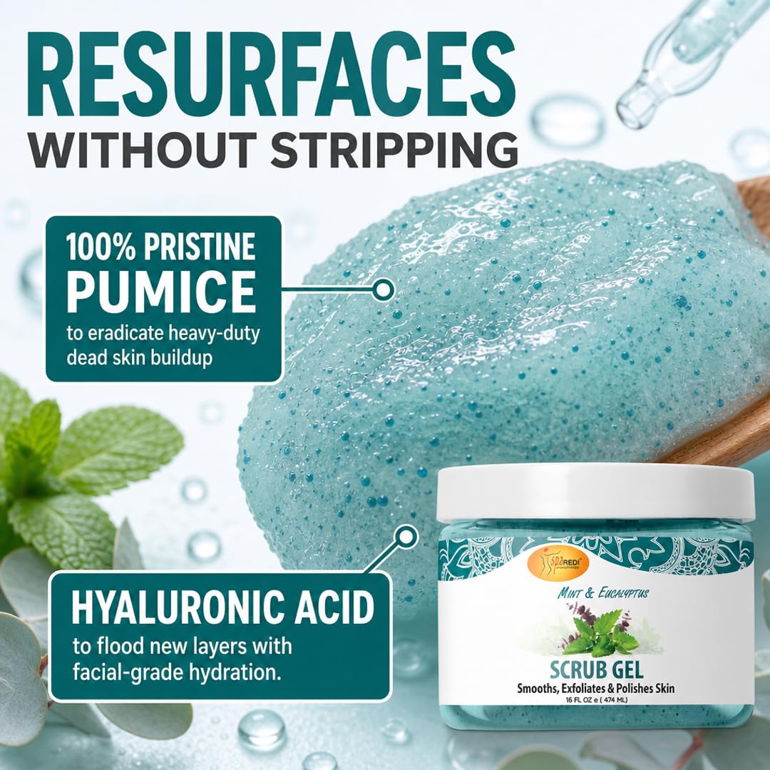 SPA REDI Exfoliating Scrub Pumice Gel - Hydrating Body Exfoliator with Hyaluronic Acid - Refresh &amp; Revitalize