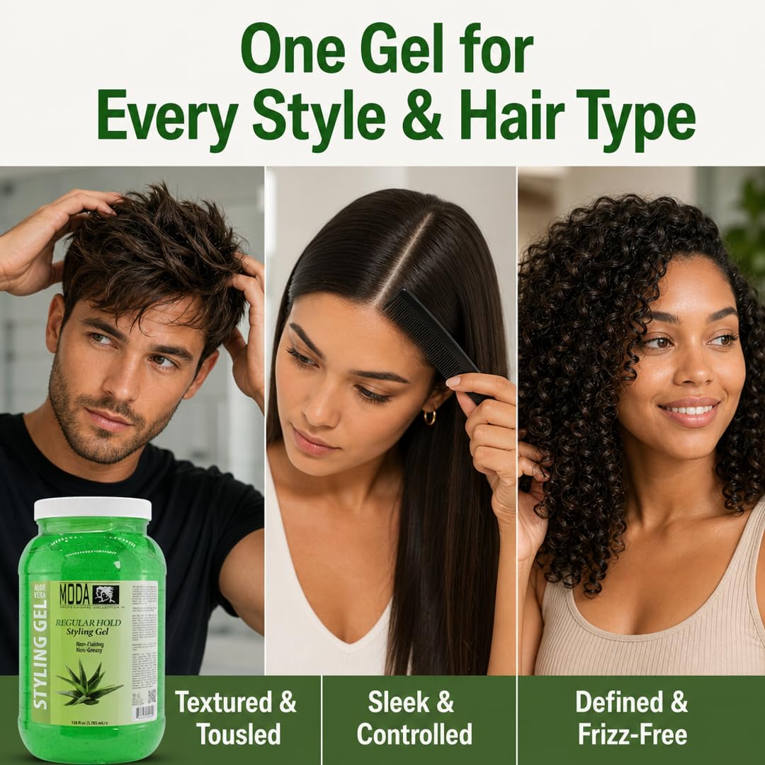 MODA Regular Hold Styling Gel – Nourishes &amp; Repairs with Glycerin, Keratin, Panthenol, Collagen &amp; Vitamin E – Long-Lasting Flexible Hold for All Hair Types