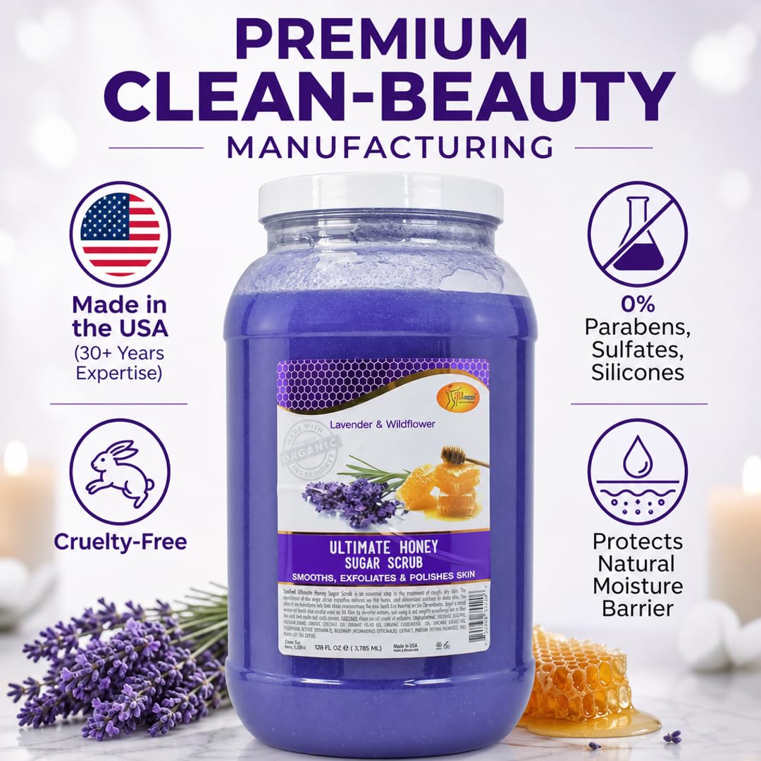 SPA REDI Sugar Body Scrub - Lavender &amp; Wildflower, Exfoliating &amp; Hydrating for Smooth, Glowing Skin