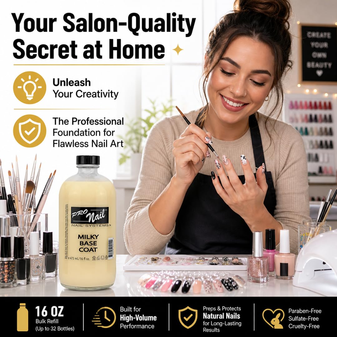PRO NAIL Milky Base Coat - Professional Strength Nail Polish Hardener - Prevents Chipping - Fast Dry