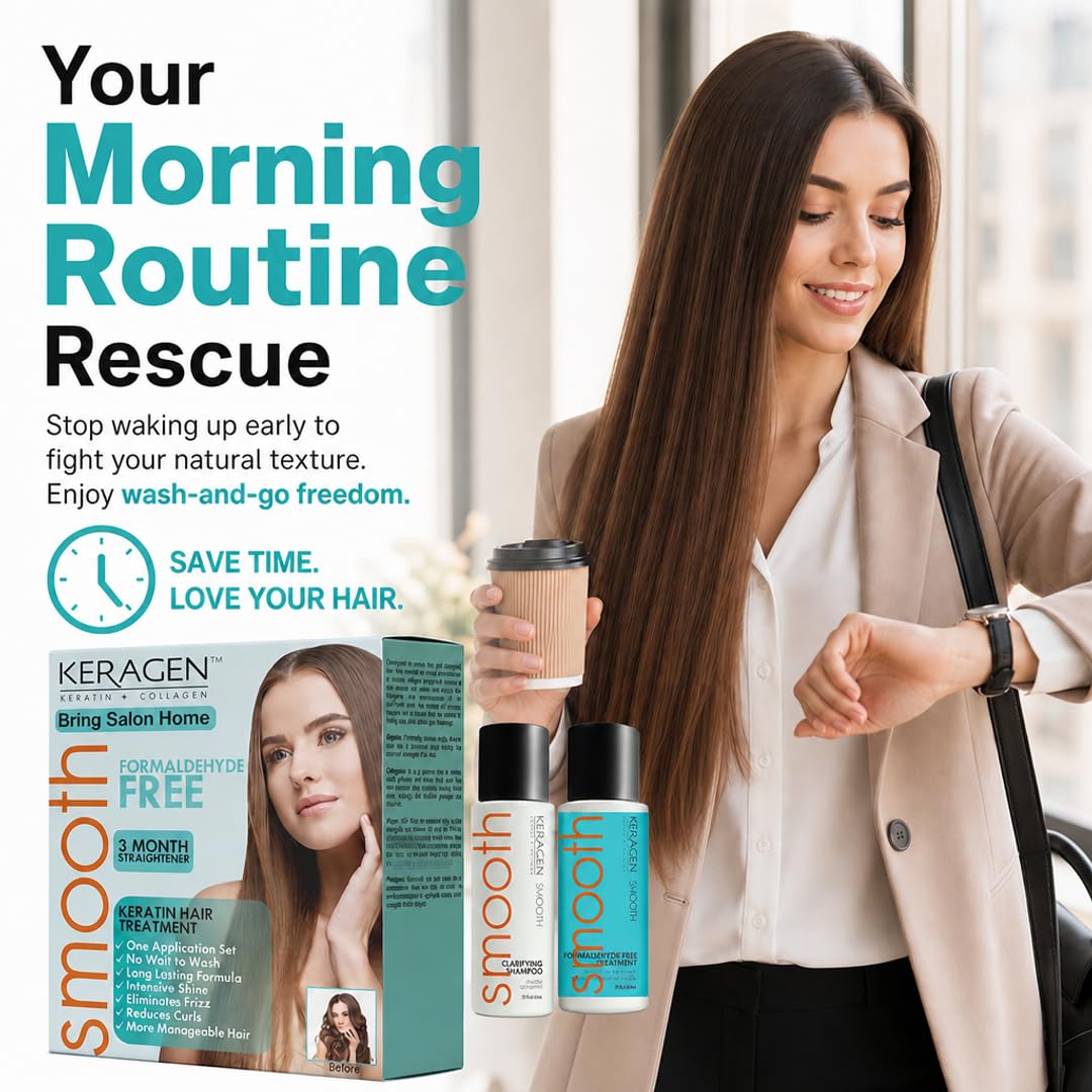 KERAGEN Brazilian Keratin Smoothing Treatment Formaldehyde-Free Blowout Straightening System