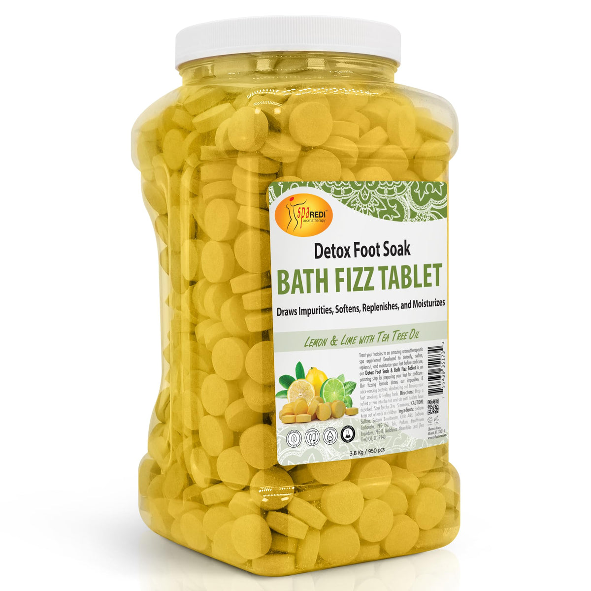 SPA REDI Bath Fizz Tablets - Lemon Scented - Refreshing Soak for Luxurious Baths - 950 Tablets - 128oz