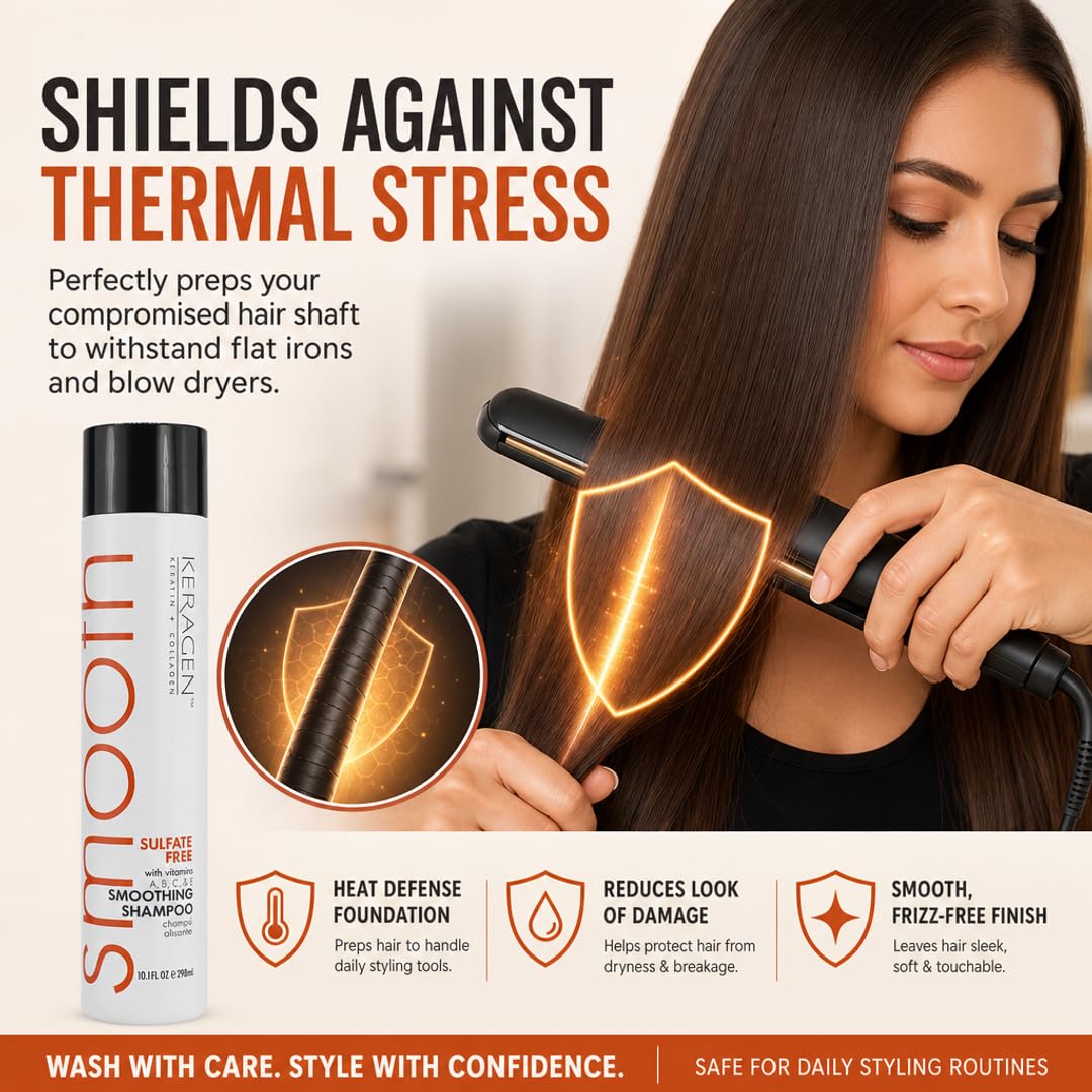 KERAGEN Smoothing Shampoo &amp; Conditioner - Keratin &amp; Collagen Infused Frizz Control System