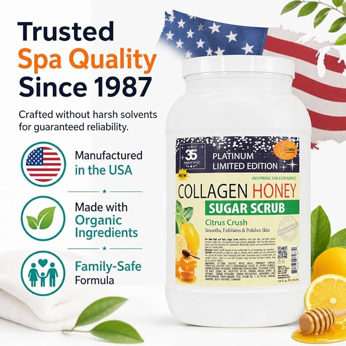 SPA REDI Citrus Crush Body Sugar Scrub – Granulated Sucrose Exfoliant with Hydrolyzed Collagen, Argan Oil &amp; Honey | Salon Backbar &amp; At-Home Use | Made in USA | 1 Gallon