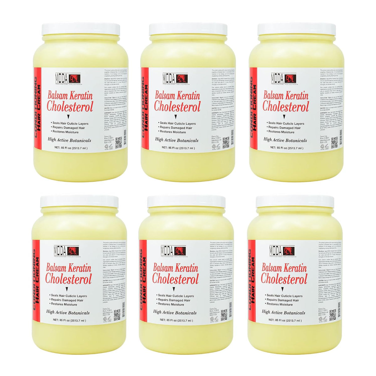 MODA - Balsam Keratin Cholesterol - Strengthens and Revitalizes Hair - Deep Nourishment and Repair (6 Pack)