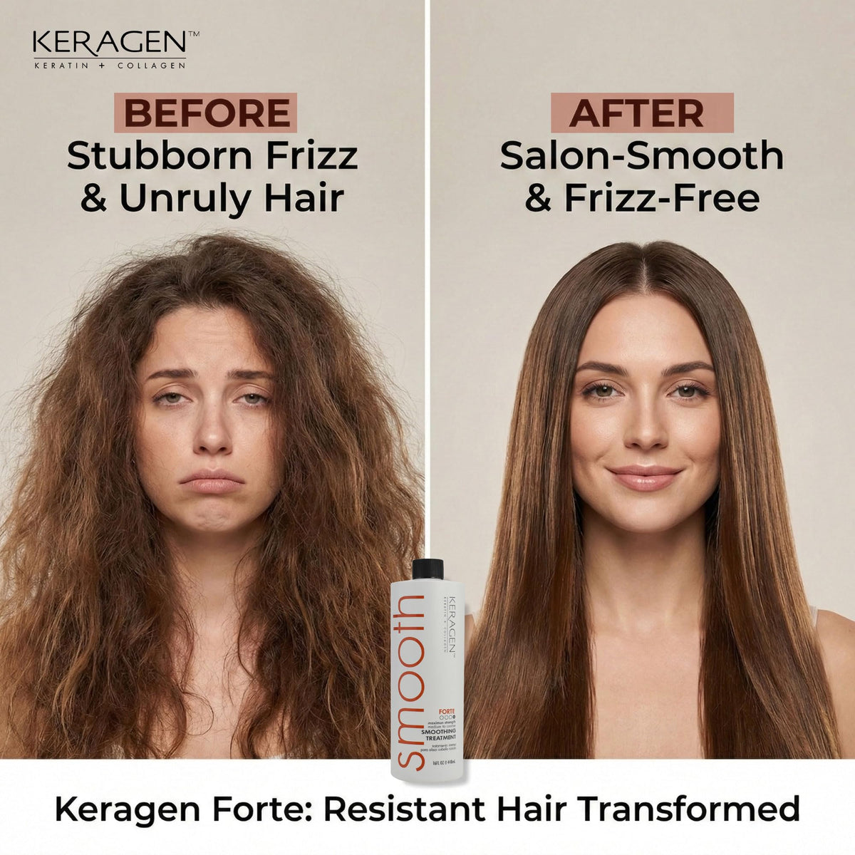 KERAGEN Brazilian Keratin Treatment - Professional Smoothing Kit for Frizzy Hair