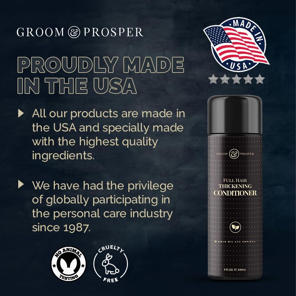 GROOM &amp; PROSPER - Hair Thickening Conditioner for Men, 8 Oz - Thickens, Volumizes, Reduces Breakage &amp; Hair Loss Prevention - Beauty Market Online