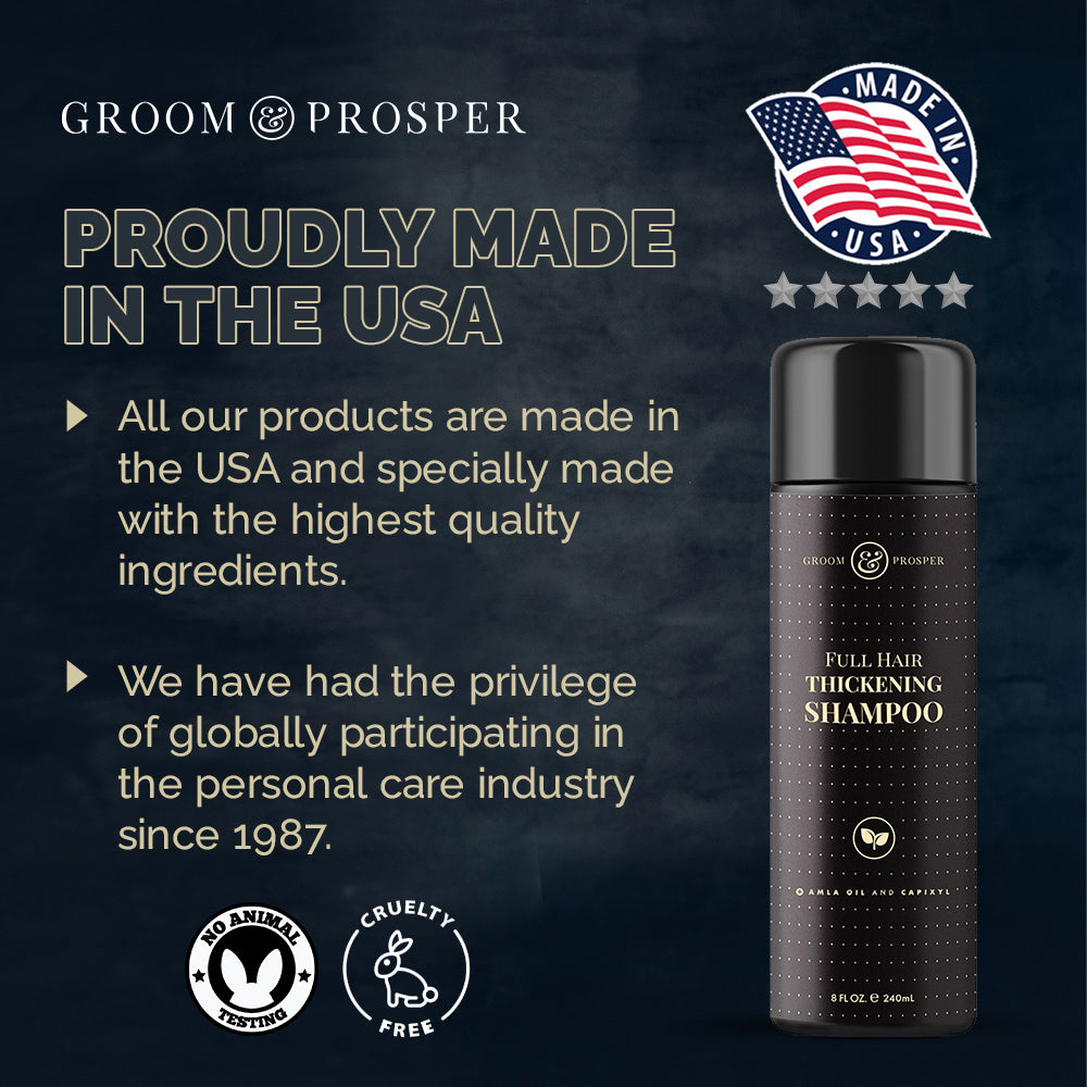 GROOM &amp; PROSPER Hair Thickening Shampoo for Men - Restores, Strengthens, and Protects Thinning Hair, 8 Oz