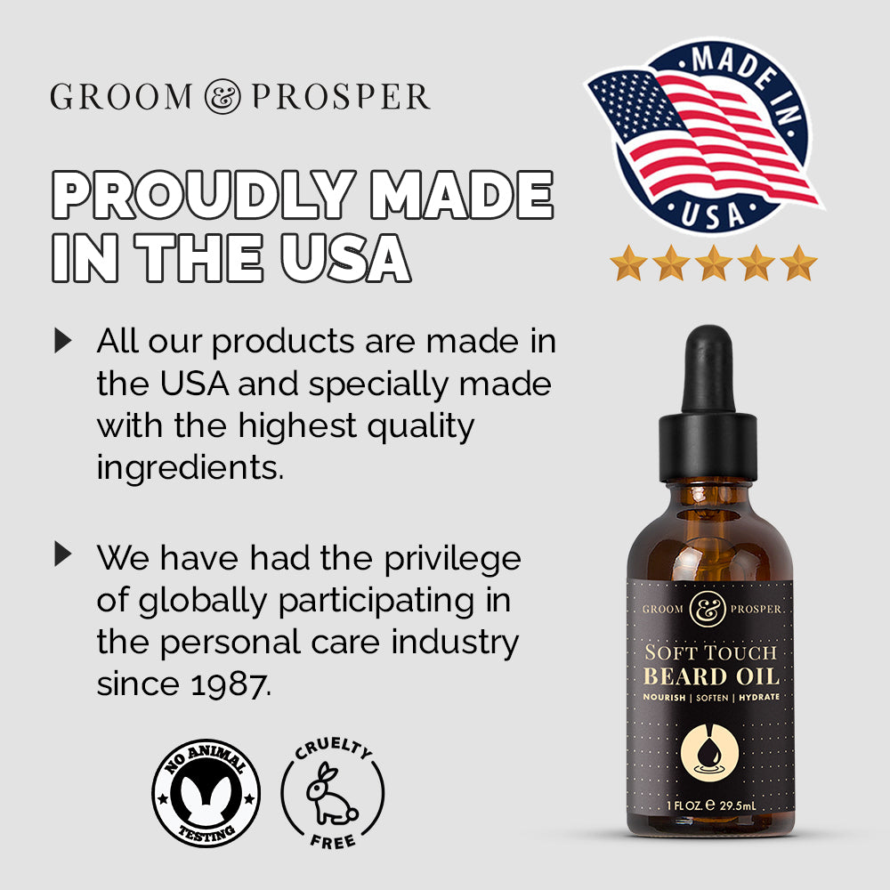 Groom &amp; Prosper - Soft Touch Beard Oil with Moroccan Argan Oil, Jojoba Seed Oil &amp; Vitamin E, 2 Oz - Nourishes &amp; Strengthens
