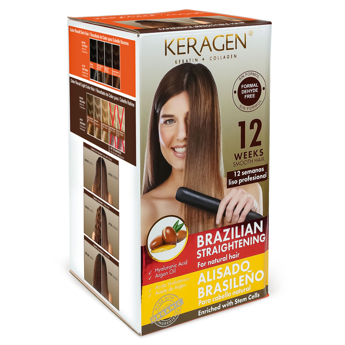 KERAGEN At-Home Hair Straightening Kit – Formaldehyde-Free Smoothing Treatment for Frizz-Prone Hair | 12-Week Humidity-Proof Results | Fine, Medium & Coarse Hair Types | Organic Ingredients