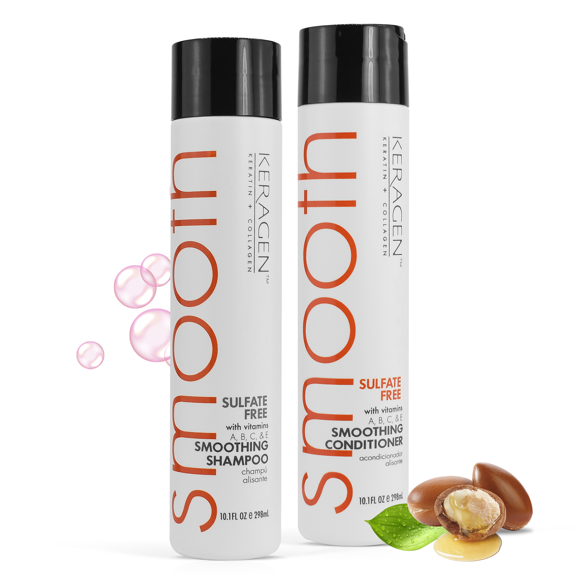 KERAGEN Smoothing Shampoo &amp; Conditioner Set – Sulfate-Free – Keratin &amp; Collagen Infused – Deep Moisture, Strengthens, Protects Color &amp; Repairs with Panthenol – For All Hair Types - Beauty Market Online