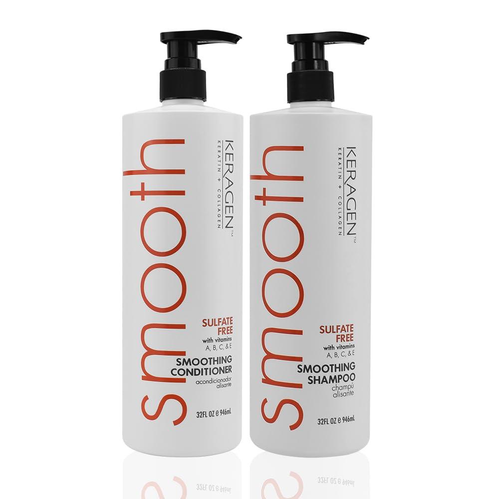 KERAGEN Smoothing Shampoo &amp; Conditioner Set – Sulfate-Free – Keratin &amp; Collagen Infused – Deep Moisture, Strengthens, Protects Color &amp; Repairs with Panthenol – For All Hair Types - Beauty Market Online