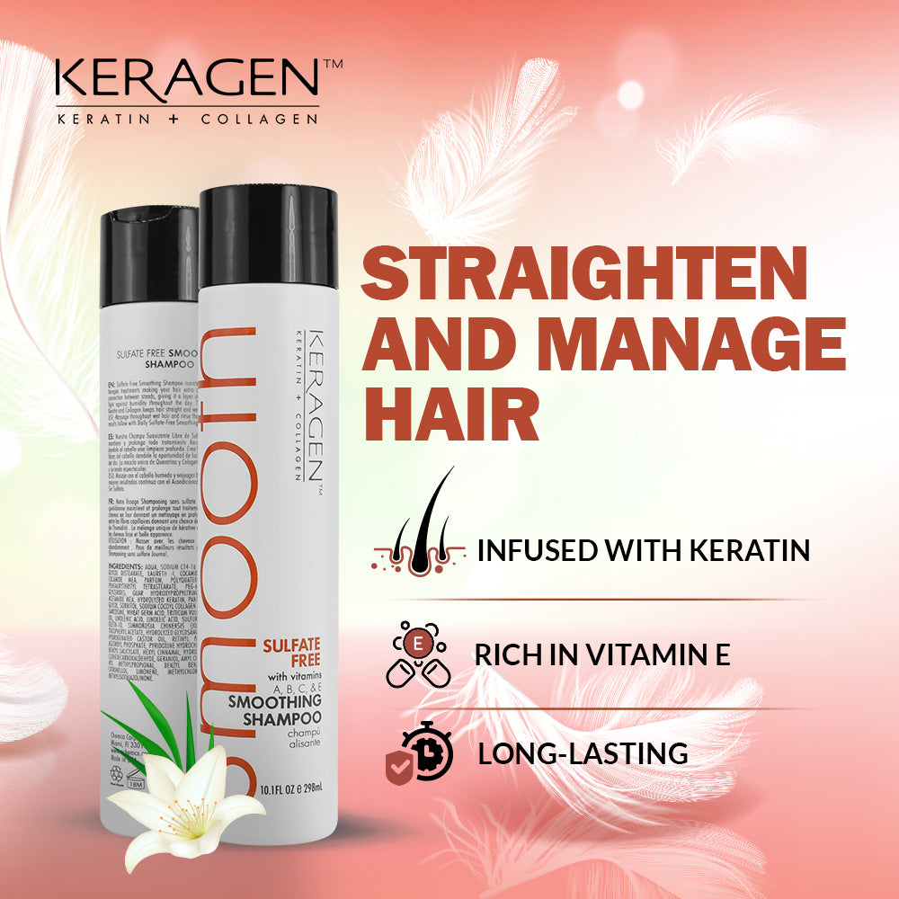 KERAGEN Smoothing Shampoo &amp; Conditioner Set – Sulfate-Free – Keratin &amp; Collagen Infused – Deep Moisture, Strengthens, Protects Color &amp; Repairs with Panthenol – For All Hair Types - Beauty Market Online