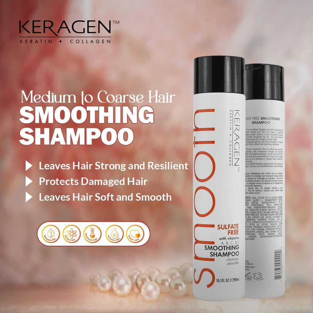 KERAGEN Smoothing Shampoo &amp; Conditioner Set – Sulfate-Free – Keratin &amp; Collagen Infused – Deep Moisture, Strengthens, Protects Color &amp; Repairs with Panthenol – For All Hair Types - Beauty Market Online
