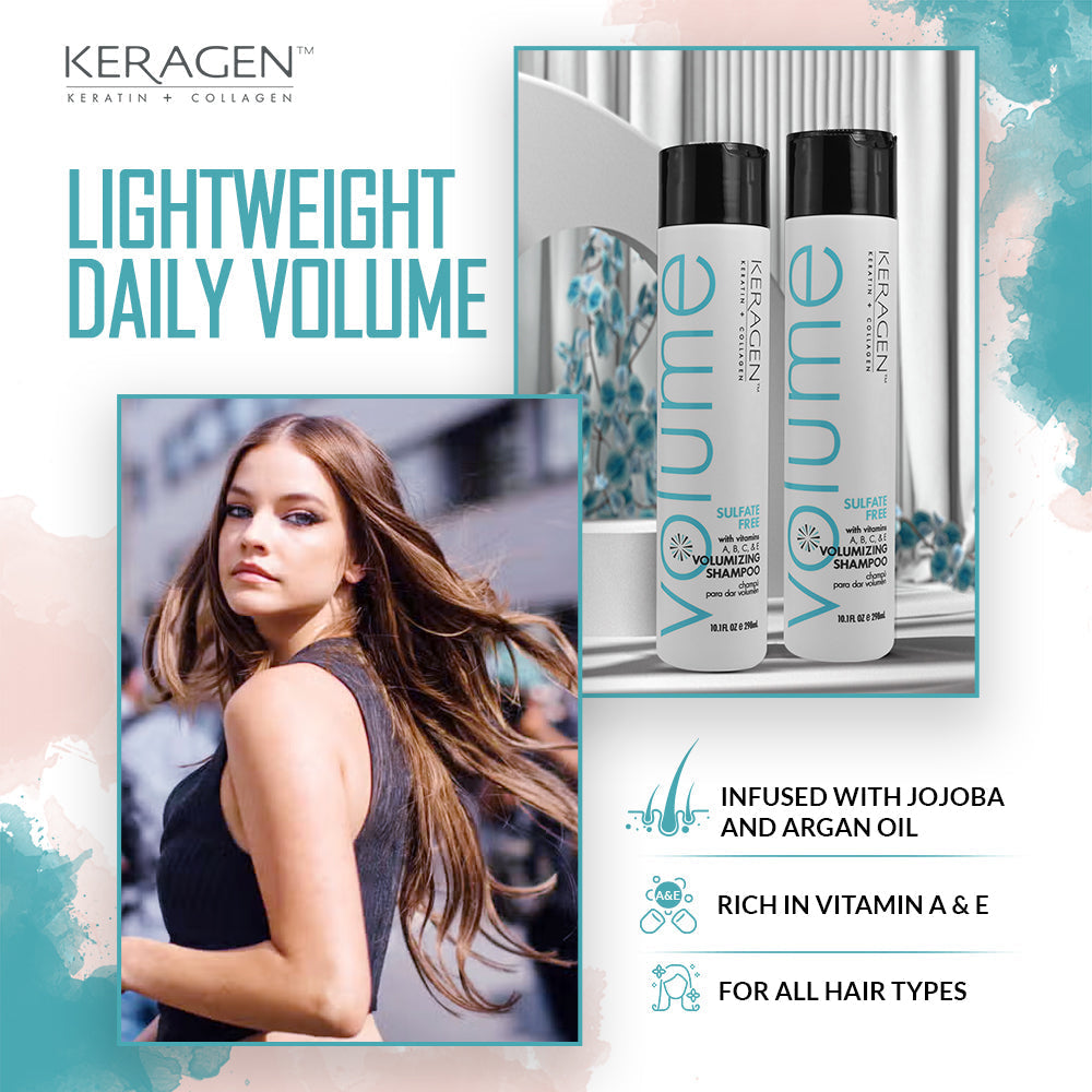KERAGEN Volumizing Shampoo &amp; Conditioner Duo - For Fine Hair with Keratin &amp; Collagen